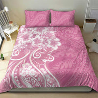 Polynesian Women's Day Bedding Set Pink Hibiscus Flowers With Polynesian Pattern