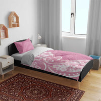 Polynesian Women's Day Bedding Set Pink Hibiscus Flowers With Polynesian Pattern