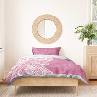 Polynesian Women's Day Bedding Set Pink Hibiscus Flowers With Polynesian Pattern
