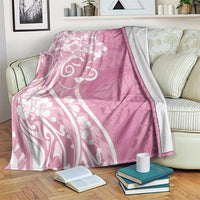 Polynesian Women's Day Blanket Pink Hibiscus Flowers With Polynesian Pattern