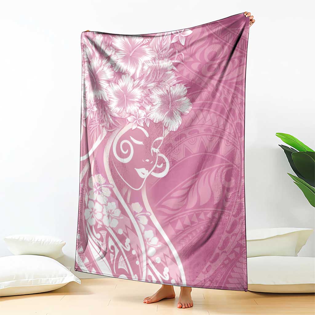 Polynesian Women's Day Blanket Pink Hibiscus Flowers With Polynesian Pattern