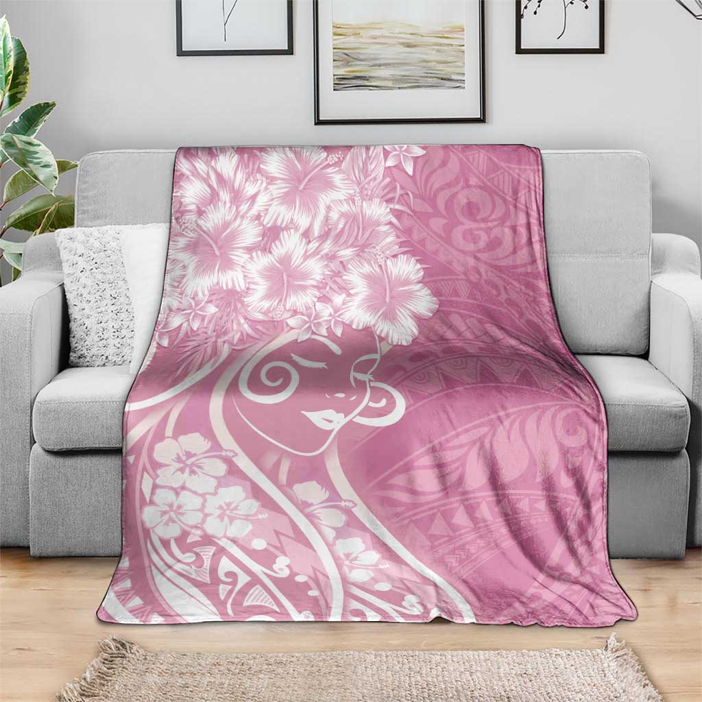 Polynesian Women's Day Blanket Pink Hibiscus Flowers With Polynesian Pattern