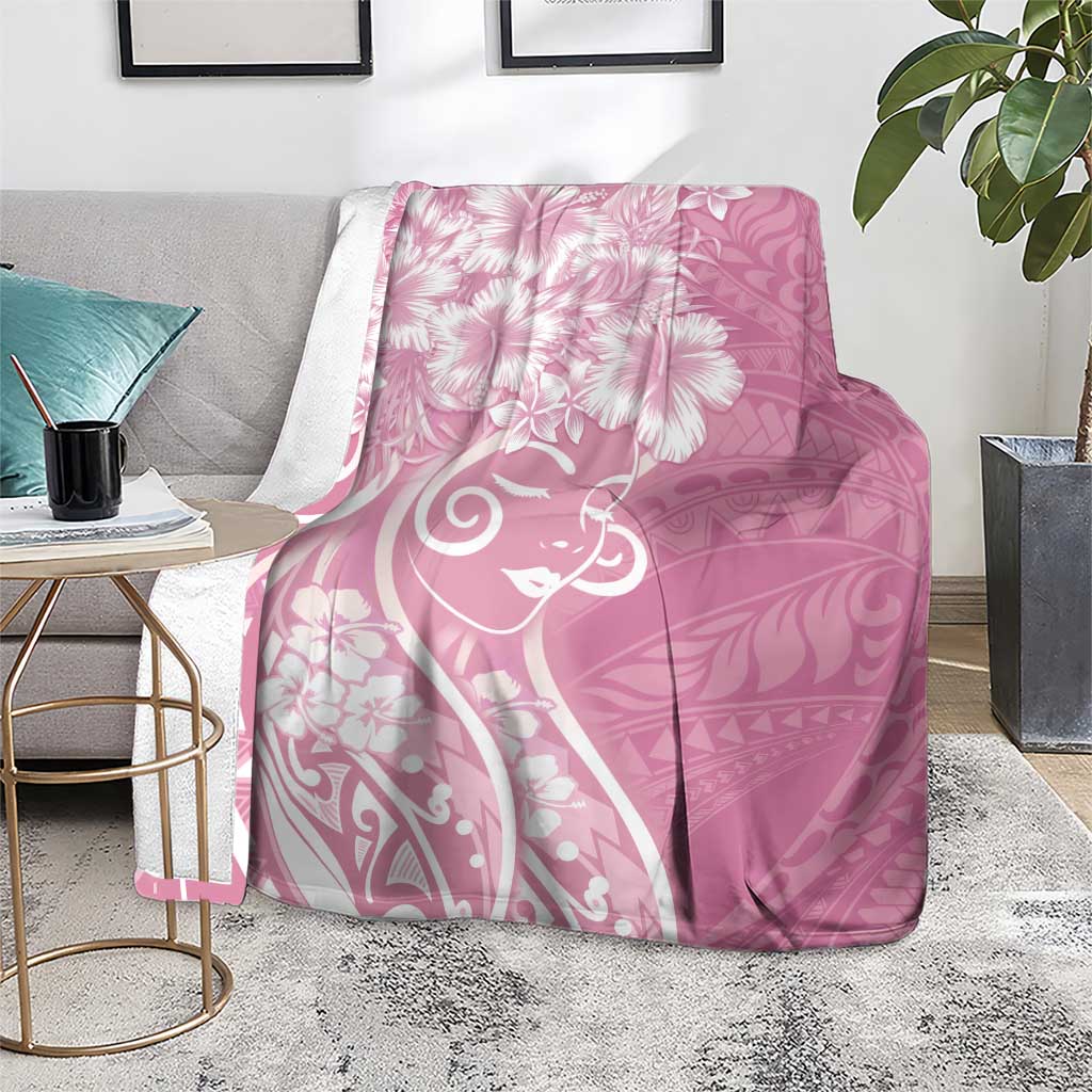Polynesian Women's Day Blanket Pink Hibiscus Flowers With Polynesian Pattern