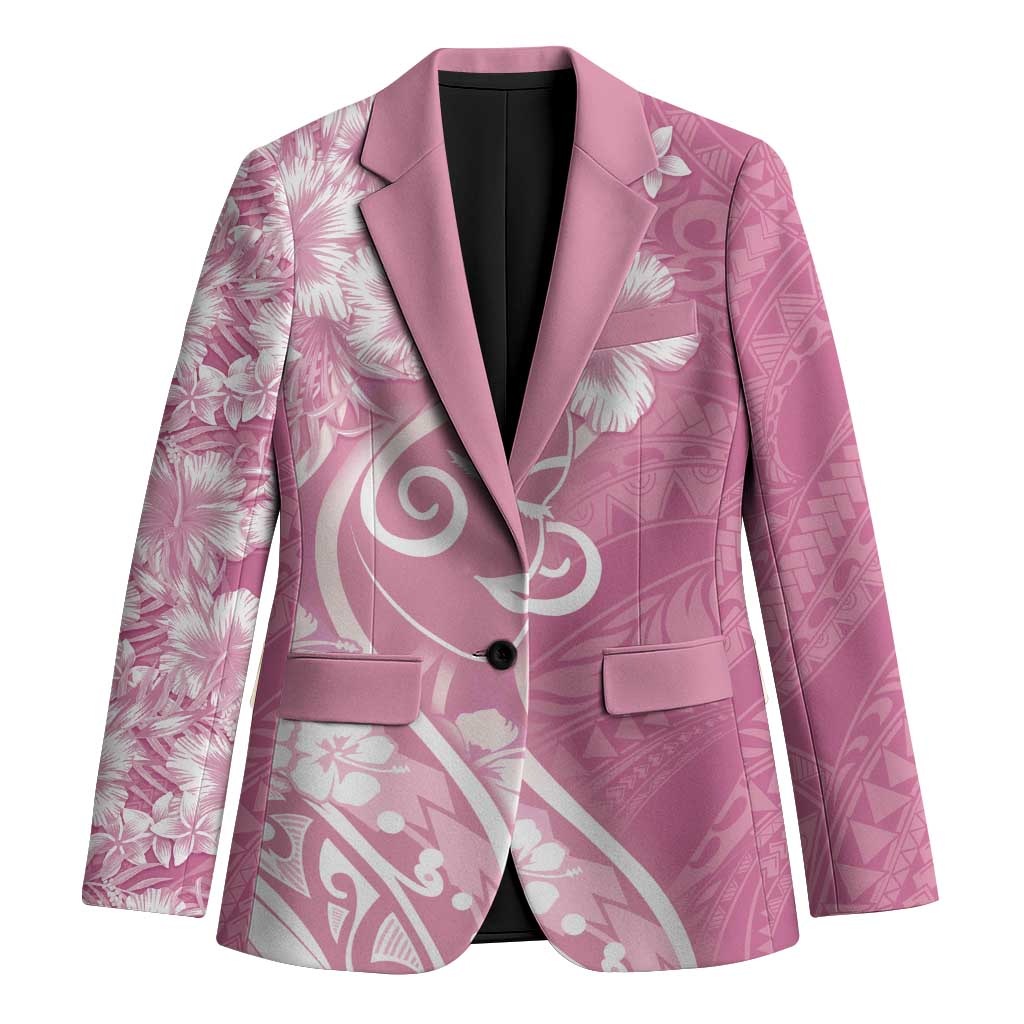 Polynesian Women's Day Blazer Pink Hibiscus Flowers With Polynesian Pattern