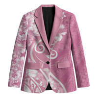 Polynesian Women's Day Blazer Pink Hibiscus Flowers With Polynesian Pattern
