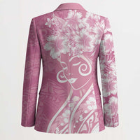Polynesian Women's Day Blazer Pink Hibiscus Flowers With Polynesian Pattern