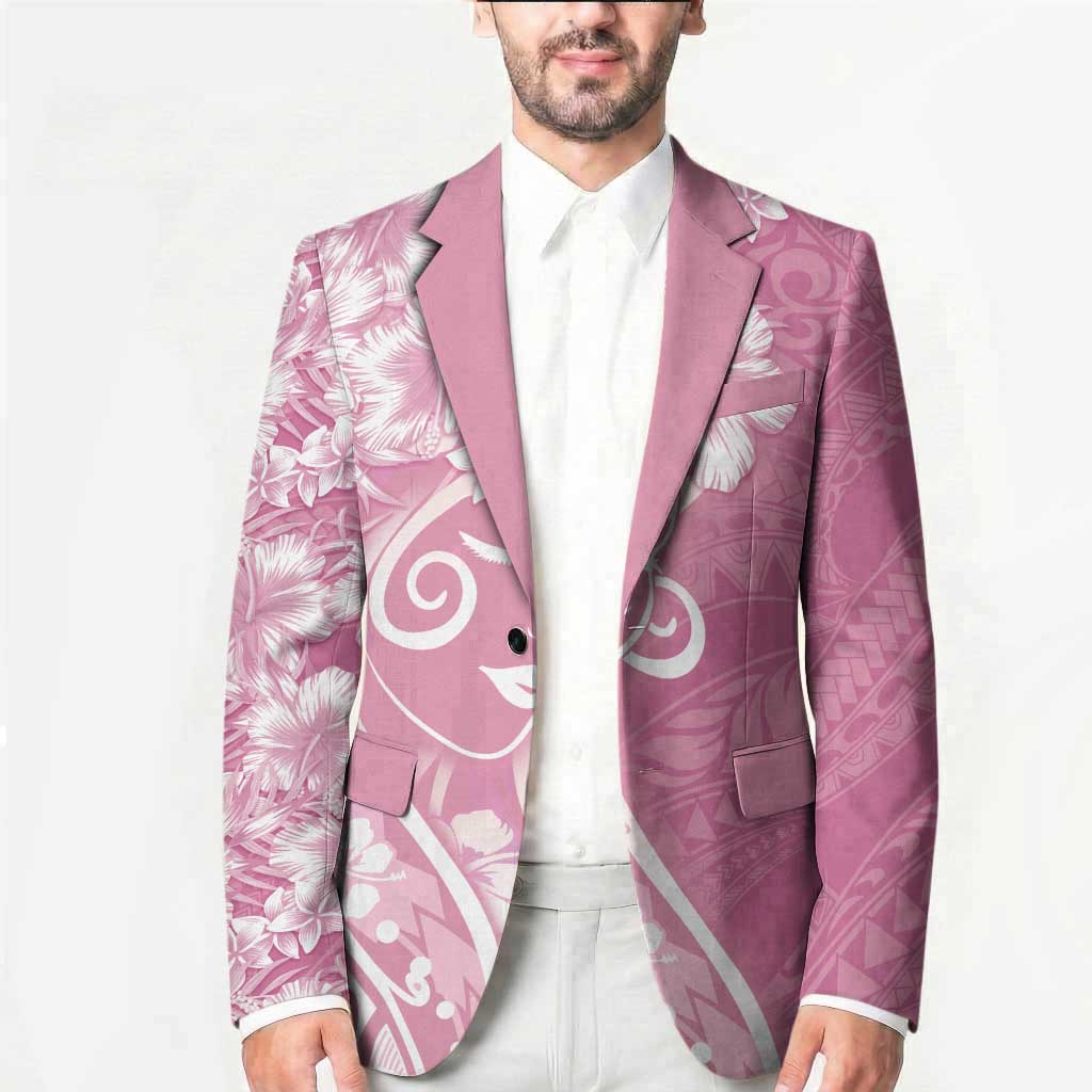 Polynesian Women's Day Blazer Pink Hibiscus Flowers With Polynesian Pattern
