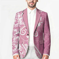 Polynesian Women's Day Blazer Pink Hibiscus Flowers With Polynesian Pattern