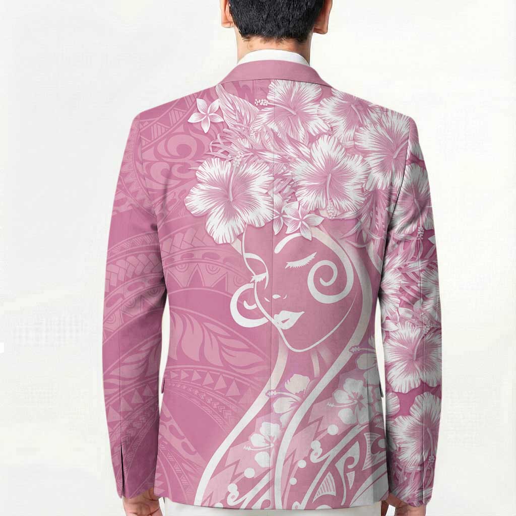 Polynesian Women's Day Blazer Pink Hibiscus Flowers With Polynesian Pattern