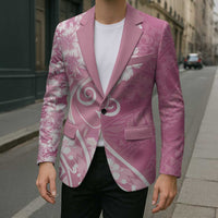 Polynesian Women's Day Blazer Pink Hibiscus Flowers With Polynesian Pattern