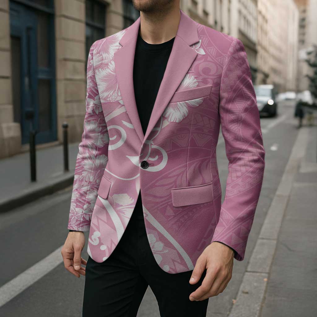 Polynesian Women's Day Blazer Pink Hibiscus Flowers With Polynesian Pattern