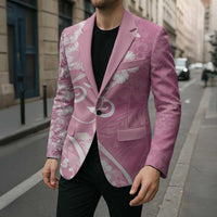 Polynesian Women's Day Blazer Pink Hibiscus Flowers With Polynesian Pattern