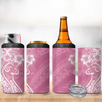 Polynesian Women's Day 4 in 1 Can Cooler Tumbler Pink Hibiscus Flowers With Polynesian Pattern LT05 - Polynesian Pride