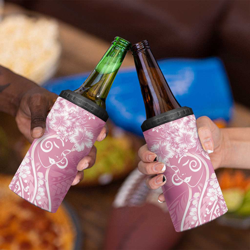 Polynesian Women's Day 4 in 1 Can Cooler Tumbler Pink Hibiscus Flowers With Polynesian Pattern LT05 - Polynesian Pride