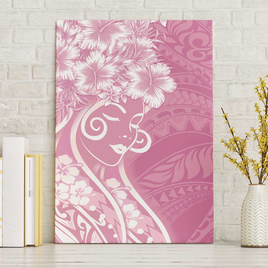 Polynesian Women's Day Canvas Wall Art Pink Hibiscus Flowers With Polynesian Pattern