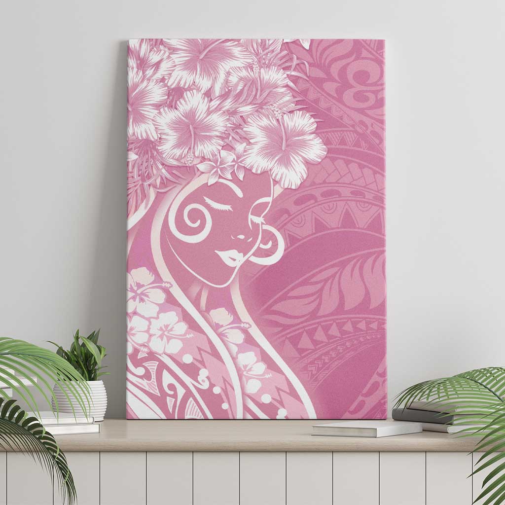 Polynesian Women's Day Canvas Wall Art Pink Hibiscus Flowers With Polynesian Pattern