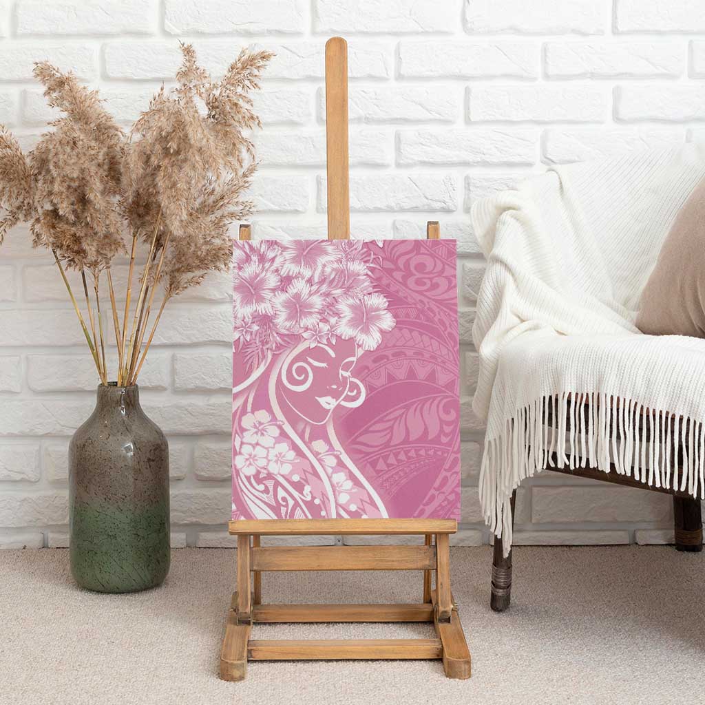 Polynesian Women's Day Canvas Wall Art Pink Hibiscus Flowers With Polynesian Pattern