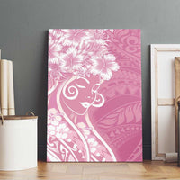 Polynesian Women's Day Canvas Wall Art Pink Hibiscus Flowers With Polynesian Pattern