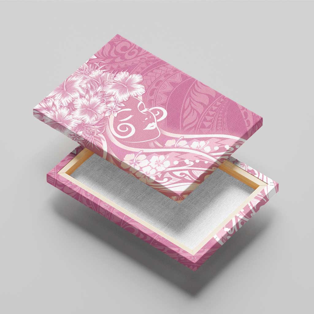 Polynesian Women's Day Canvas Wall Art Pink Hibiscus Flowers With Polynesian Pattern