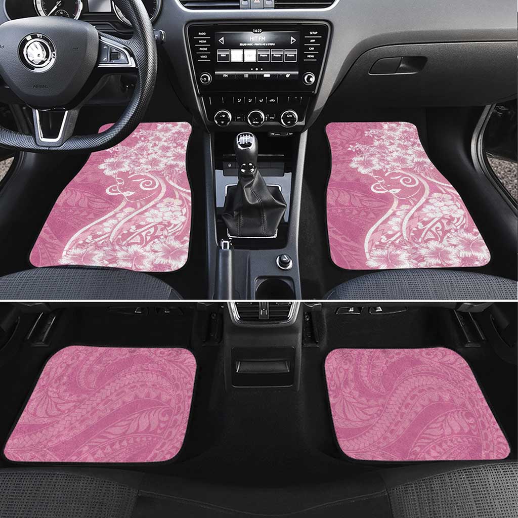 Polynesian Women's Day Car Mats Pink Hibiscus Flowers With Polynesian Pattern