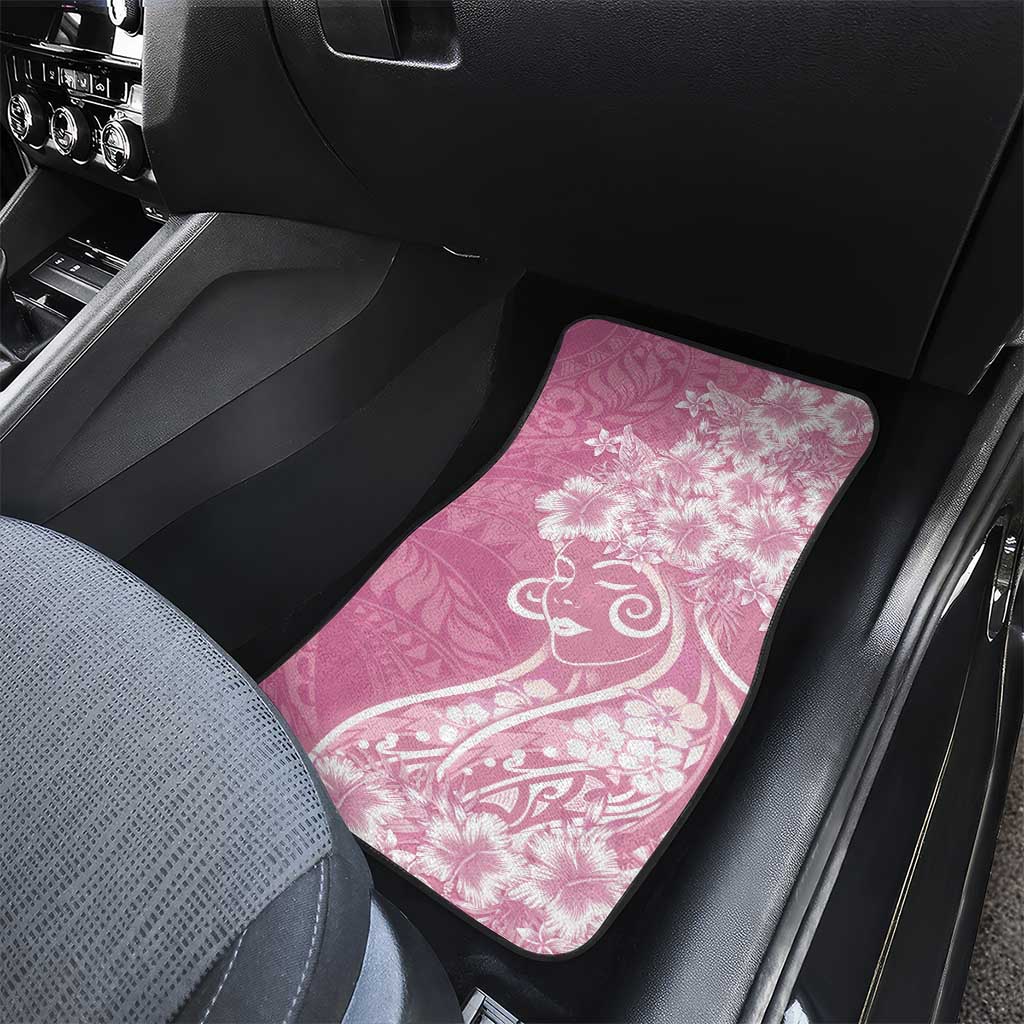 Polynesian Women's Day Car Mats Pink Hibiscus Flowers With Polynesian Pattern