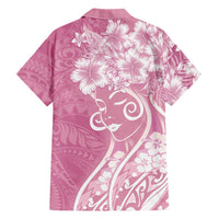 Polynesian Women's Day Family Matching Long Sleeve Bodycon Dress and Hawaiian Shirt Pink Hibiscus Flowers With Polynesian Pattern