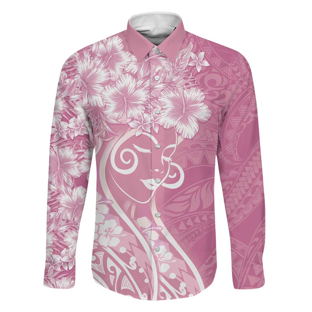 Polynesian Women's Day Family Matching Off The Shoulder Long Sleeve Dress and Hawaiian Shirt Pink Hibiscus Flowers With Polynesian Pattern