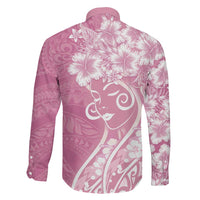 Polynesian Women's Day Family Matching Off The Shoulder Long Sleeve Dress and Hawaiian Shirt Pink Hibiscus Flowers With Polynesian Pattern