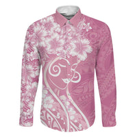 Polynesian Women's Day Family Matching Off Shoulder Maxi Dress and Hawaiian Shirt Pink Hibiscus Flowers With Polynesian Pattern LT05 Dad's Shirt - Long Sleeve Pink - Polynesian Pride