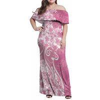 Polynesian Women's Day Family Matching Off Shoulder Maxi Dress and Hawaiian Shirt Pink Hibiscus Flowers With Polynesian Pattern LT05 Mom's Dress Pink - Polynesian Pride