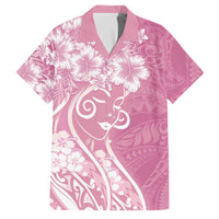 Polynesian Women's Day Family Matching Off Shoulder Short Dress and Hawaiian Shirt Pink Hibiscus Flowers With Polynesian Pattern LT05 Dad's Shirt - Short Sleeve Pink - Polynesian Pride