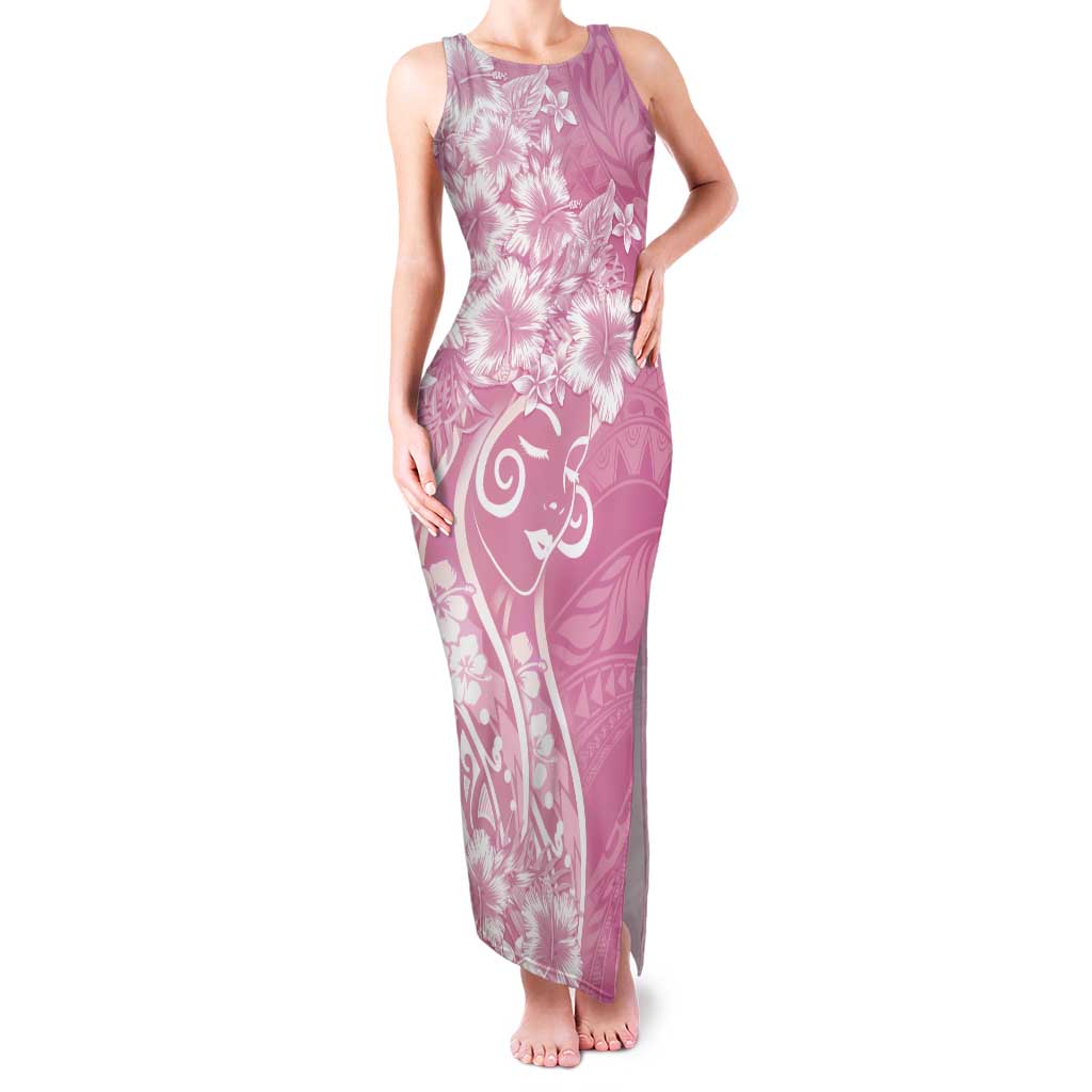 Polynesian Women's Day Family Matching Tank Maxi Dress and Hawaiian Shirt Pink Hibiscus Flowers With Polynesian Pattern LT05 Mom's Dress Pink - Polynesian Pride