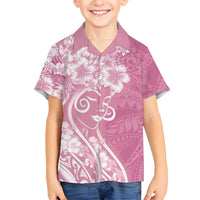 Polynesian Women's Day Family Matching Tank Maxi Dress and Hawaiian Shirt Pink Hibiscus Flowers With Polynesian Pattern LT05 Son's Shirt Pink - Polynesian Pride