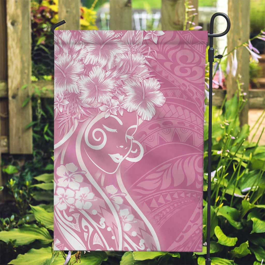 Polynesian Women's Day Garden Flag Pink Hibiscus Flowers With Polynesian Pattern
