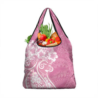 Polynesian Women's Day Grocery Bag Pink Hibiscus Flowers With Polynesian Pattern