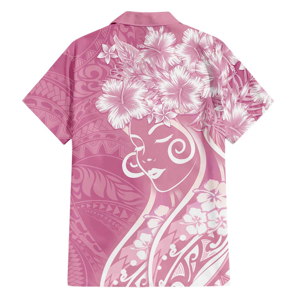 Polynesian Women's Day Hawaiian Shirt Pink Hibiscus Flowers With Polynesian Pattern