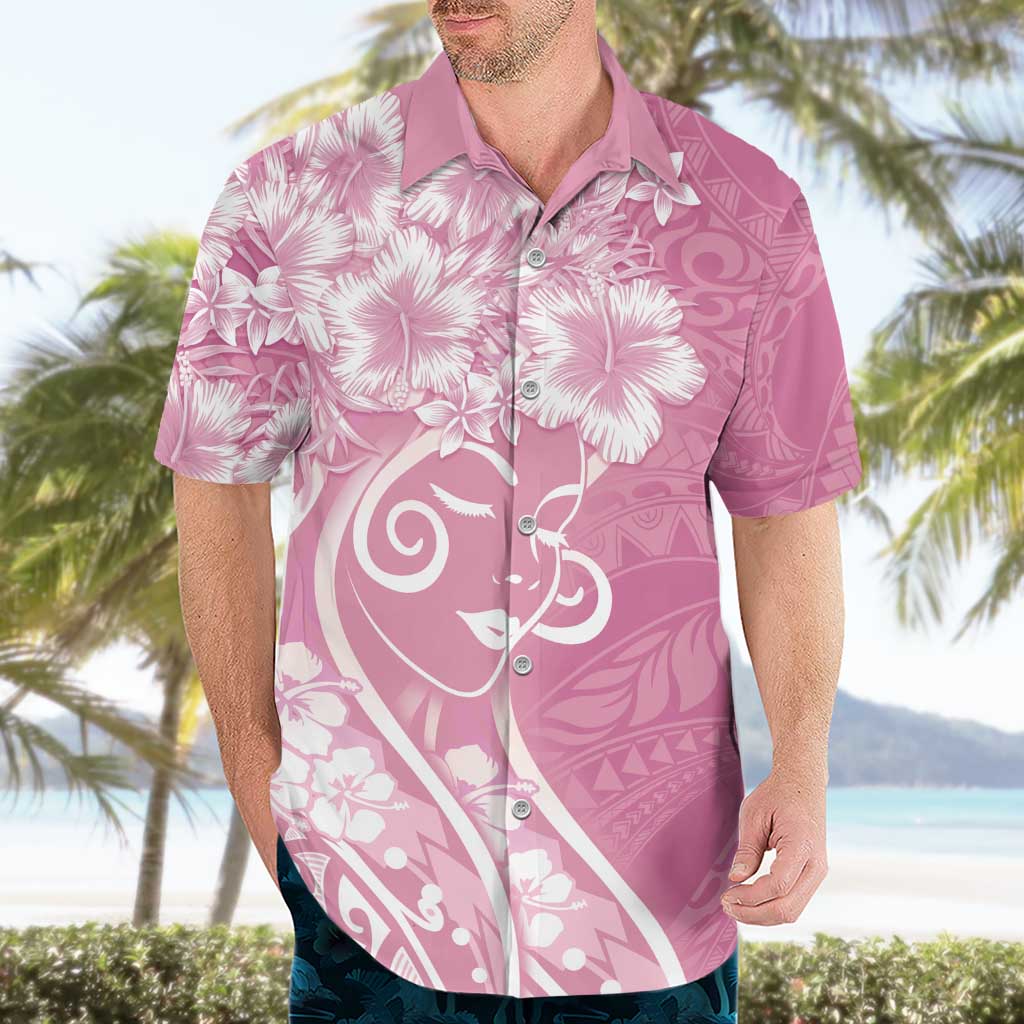 Polynesian Women's Day Hawaiian Shirt Pink Hibiscus Flowers With Polynesian Pattern