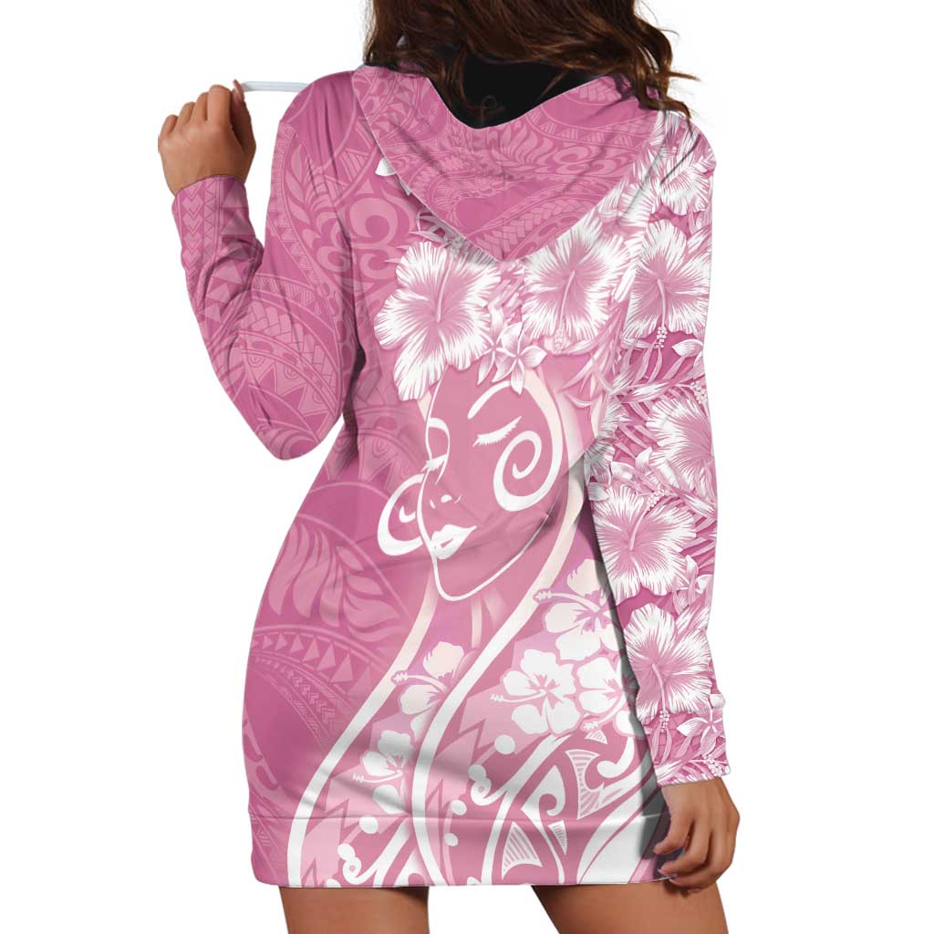 Polynesian Women's Day Hoodie Dress Pink Hibiscus Flowers With Polynesian Pattern