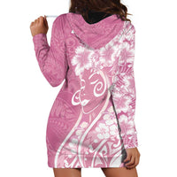 Polynesian Women's Day Hoodie Dress Pink Hibiscus Flowers With Polynesian Pattern