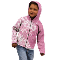 Polynesian Women's Day Kid Hoodie Pink Hibiscus Flowers With Polynesian Pattern