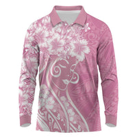 Polynesian Women's Day Long Sleeve Polo Shirt Pink Hibiscus Flowers With Polynesian Pattern LT05 Pink - Polynesian Pride