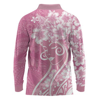 Polynesian Women's Day Long Sleeve Polo Shirt Pink Hibiscus Flowers With Polynesian Pattern LT05 - Polynesian Pride