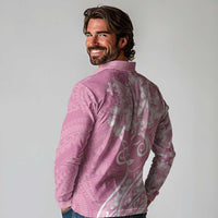 Polynesian Women's Day Long Sleeve Polo Shirt Pink Hibiscus Flowers With Polynesian Pattern LT05 - Polynesian Pride
