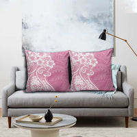 Polynesian Women's Day Pillow Cover Pink Hibiscus Flowers With Polynesian Pattern