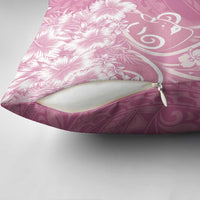 Polynesian Women's Day Pillow Cover Pink Hibiscus Flowers With Polynesian Pattern