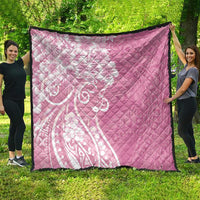 Polynesian Women's Day Quilt Pink Hibiscus Flowers With Polynesian Pattern