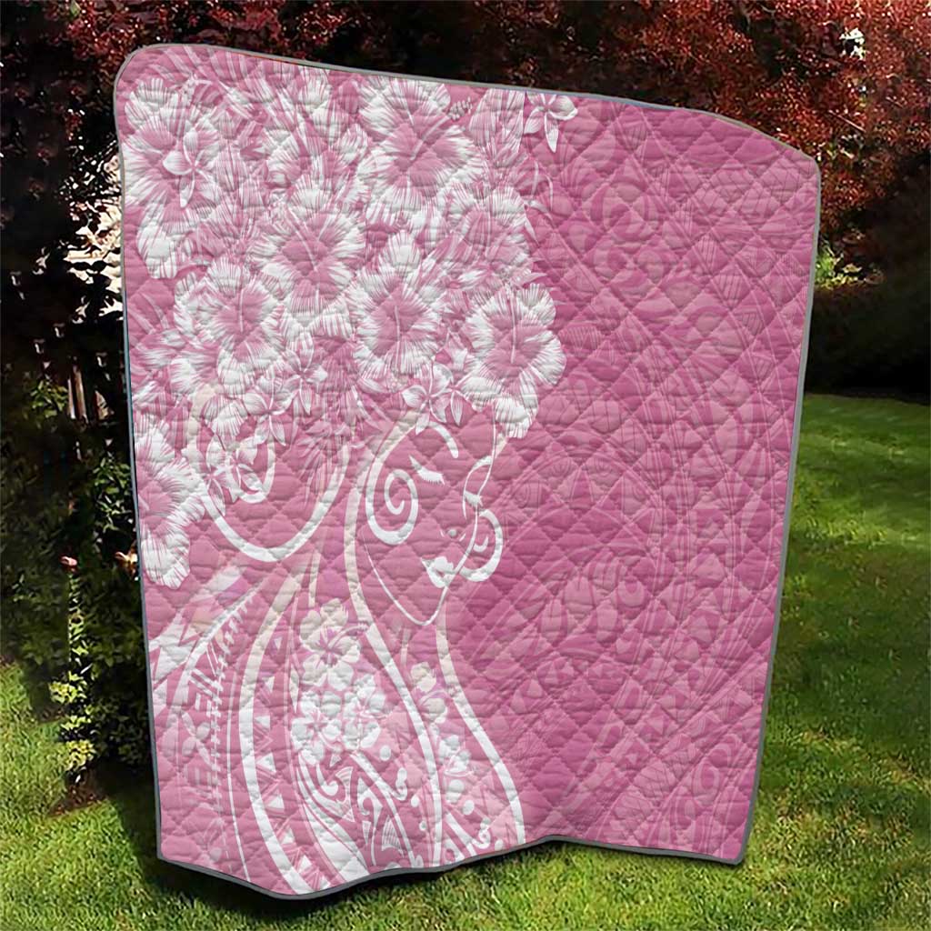 Polynesian Women's Day Quilt Pink Hibiscus Flowers With Polynesian Pattern