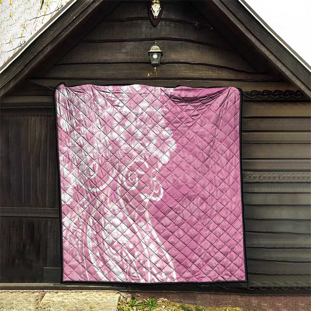 Polynesian Women's Day Quilt Pink Hibiscus Flowers With Polynesian Pattern