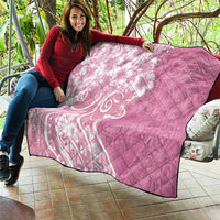 Polynesian Women's Day Quilt Pink Hibiscus Flowers With Polynesian Pattern