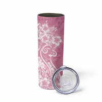 Polynesian Women's Day Skinny Tumbler Pink Hibiscus Flowers With Polynesian Pattern